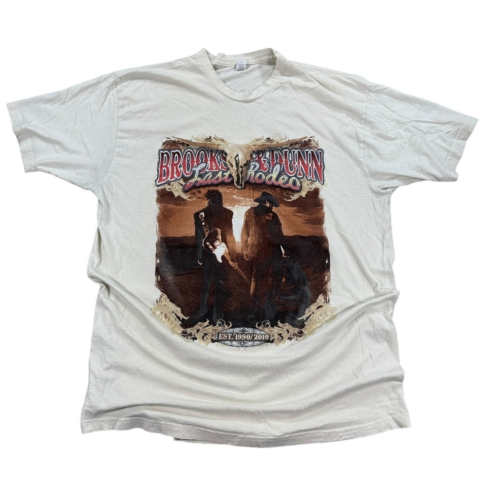 Vintage Brooks & Dunn T-Shirt Men's 2XL White Last Rodeo Tour Rock Band Graphic